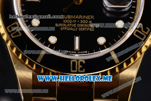 Rolex Submariner Clone Rolex 3135 Automatic Yellow Gold Case/Bracelet with Black Dial and Dot Markers (BP) - Click Image to Close